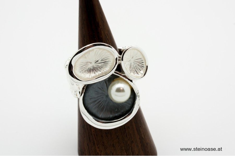 Ring 'modern'  Silber-Grau-Perle